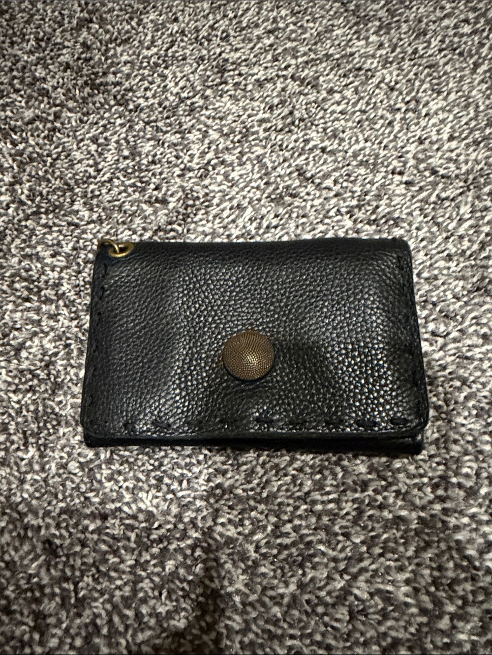 Lucky Brand Black Leather Card Case with Brass Button